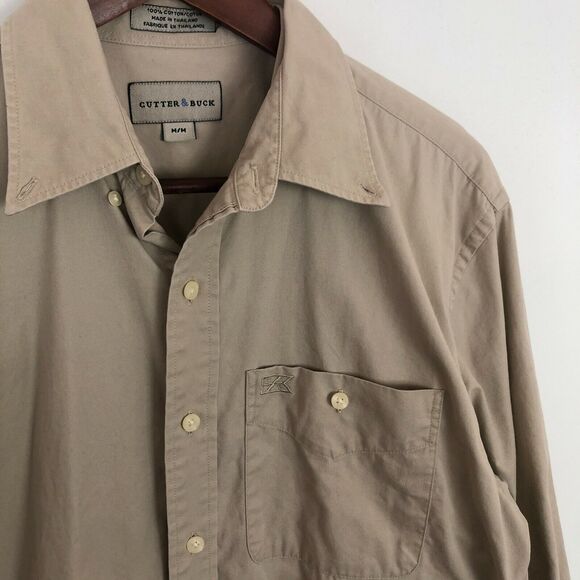Cutter & Buck Tan Long Sleeve Button Down Shirt Men's Size Medium Morgan Sleeve - Picture 2 of 6